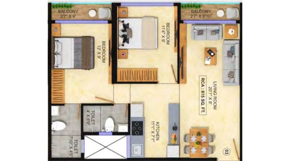 Bhoomi-Sagar-Manthan-Floor-Plan-2 BHK-615 Sqft